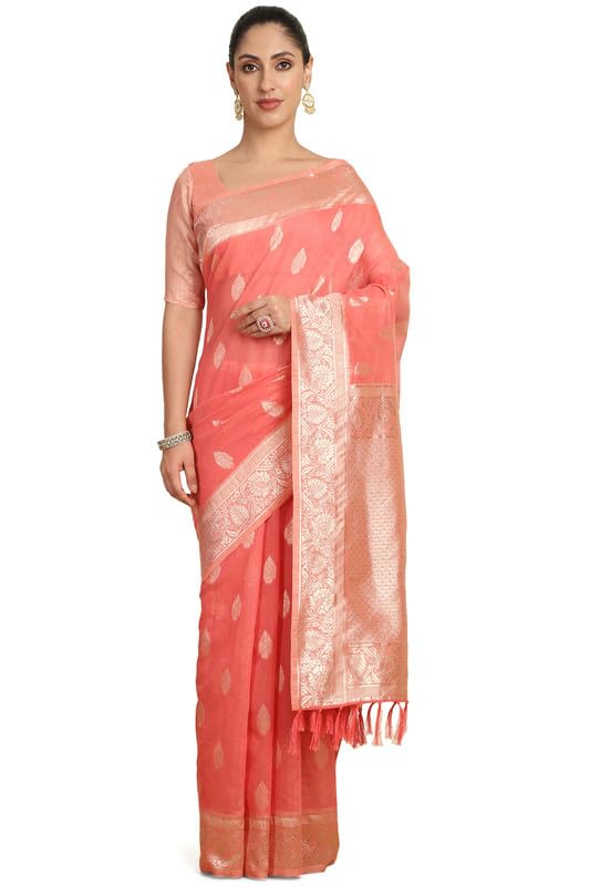 Soch Womens Pink Tussar Zari Woven Saree