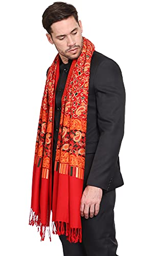 Weavers Villa Men's Floral Embroided Cashmilon Gents Shawls, Stoles, Muffler for Men, 70cm x 200cm