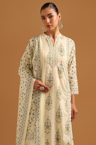 Soch Womens Cream Cotton Digital Printed Botanical Botanical Print Salwar Suit