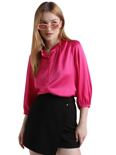 ONLY Women Solid Polyester Pink Shirt