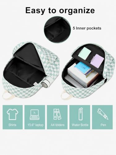 Satic Cute Mint Green Checkered Backpack for Girls and women | Stylish Casual Laptop, School, College & Travel Bag