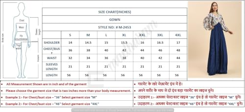 madhuram textiles Women's Chinon Gown For Women Ethnic With Digital Print And Embroidery Work Long Gown(M-2453 Mor Pichch_Small) Blue