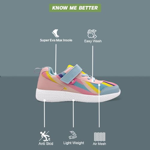 KazarMax Hopits Peach Abstract Sneakers for Girls -3 UK