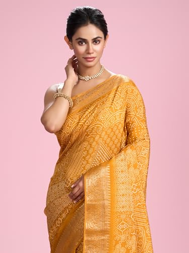 MOHEY Women's Art Silk Printed, Weave Saree with Blouse Piece(Mustard Yellow)