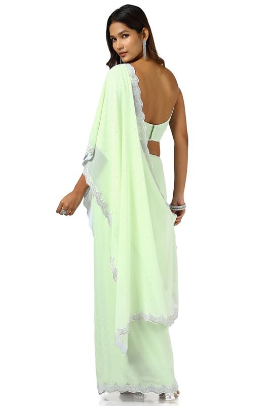 Soch Womens Light Green Georgette Embellished Saree
