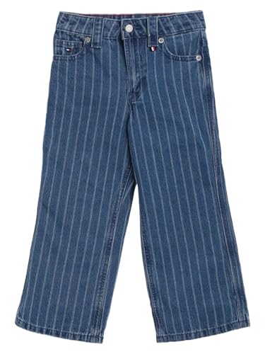 Girls Striped Wide-Fit Cotton Jeans Blue