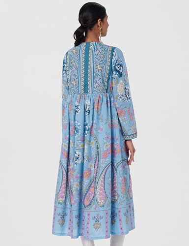 Biba Women Dull Blue Cotton Flared Printed Kurta_38