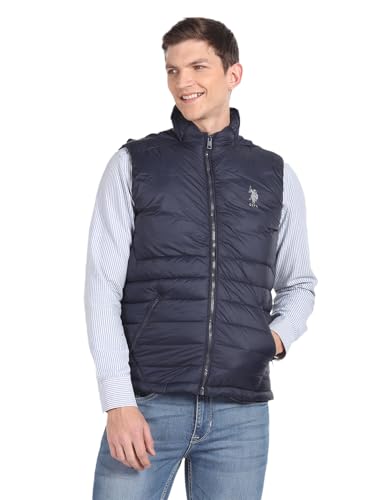 U.S.Polo Association Men's Concealed Hood Sleeveless Jacket (USJCKO3005_Navy_M)