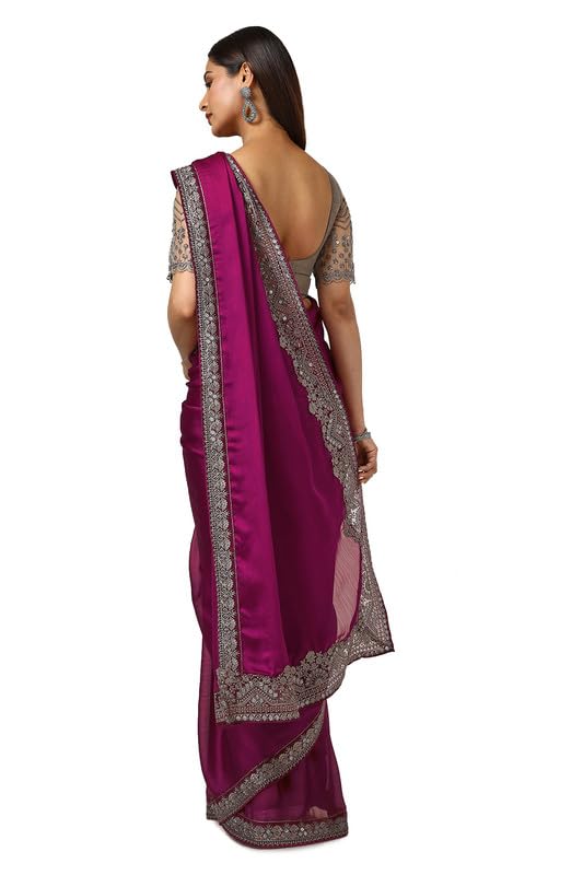 Soch Womens Wine Crepe Embroidered Saree With Sequins