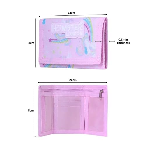 HAMSTER London Perky Unicorn Wallet - Pink, Two Zipped Compartments, Compact Size (L10 x W5 x H0.5)