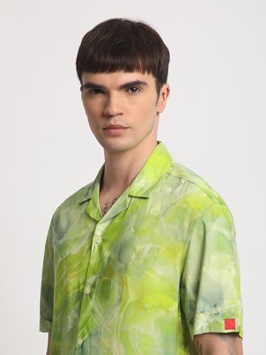 THE BEAR HOUSE Men's Abstract Printed Casual Shirt Green