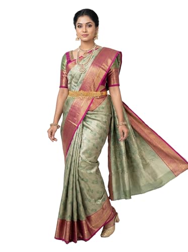 MIMOSA Women’s Green Art Silk Saree Woven with Zari Tissue | Kanjivaram Style Saree | Rich Pallu & Tassels | 6.2 Mtrs