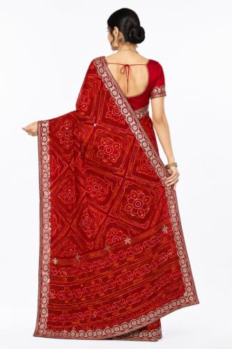Rajasthani Look Handwork Gotta Patti Saree on Georgette Fabric Red