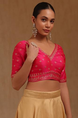Soch Womens Fuchsia Tussar Embroidered Padded Blouse with Sequins