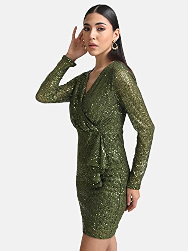 Kazo Women's Polyester Bodycon Mini Casual Dress (124655OLIVEXL_Green