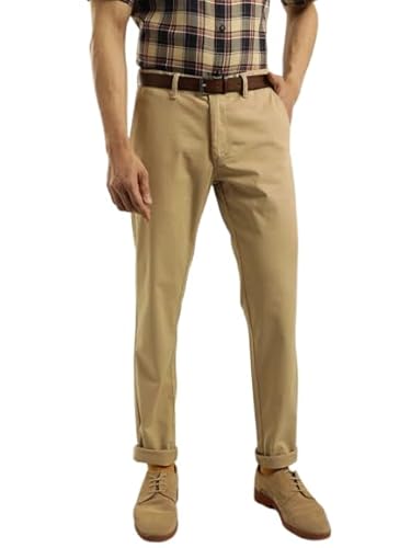 Indian Terrain Men's Khaki Cotton Slim Fit Casual Trousers