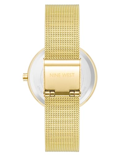 Nine West Women's Floral Dial Analog Watch, Gold-Tone Mesh Bracelet, Limited Movement, Scratch-Resistant, Mineral Crystal Lens