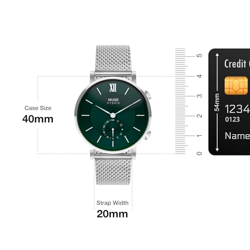 Muse Grandeur Milanese Edition Hybrid Smartwatch for Men & Women with Bluetooth Connectivity, Step Counter, Sleep Monitoring, 5ATM Water Resistant (40MM, Shiny Silver Green)