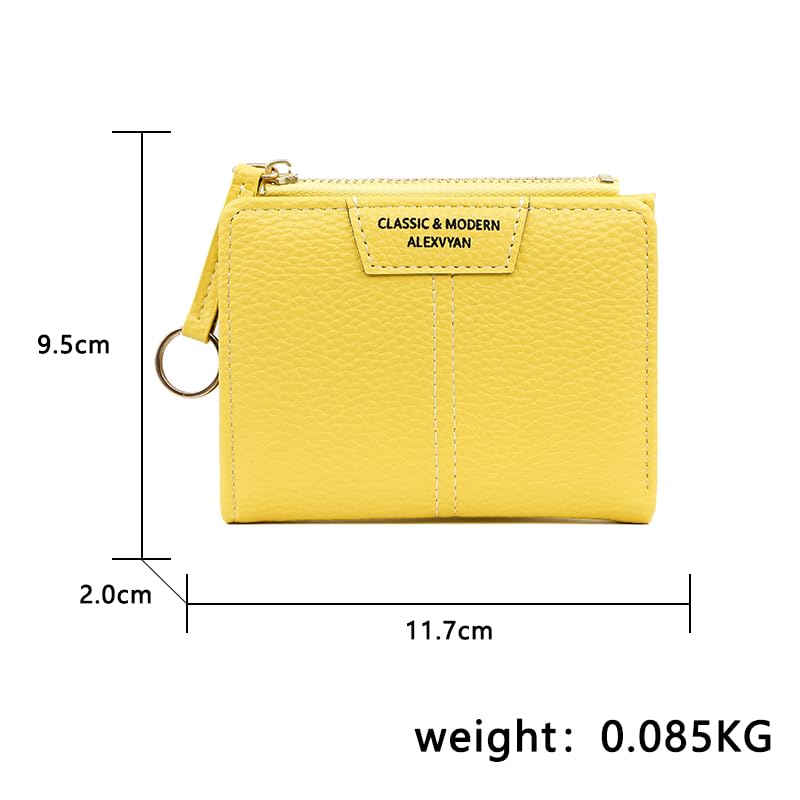 Alexvyan Yellow Small Classic Bi-Fold Women's Purse Wallet Card Organizer Female Hand Purse Clutch Women/Ladies/Girls Wallets 4 Card Holder 1 Long & 2 Small Pocket -1 Zipper Coin Pocket