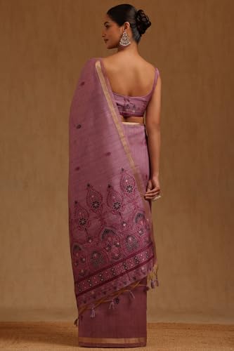 Soch Womens Purple Tussar Woven Designs Saree