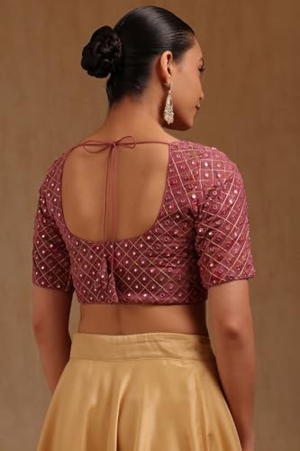 Soch Womens Onion Pink Georgette Embroidered Padded Blouse with Faux Mirror