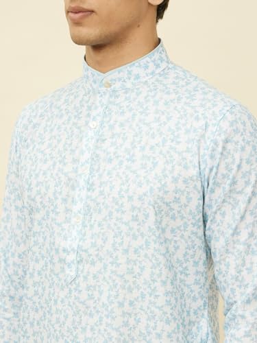 Manyavar Mens Blue Blended Cotton Printed Kurtas
