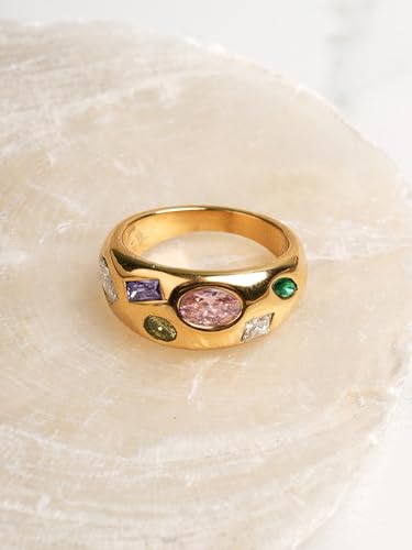 PALMONAS Multi Stone Unique Gold Ring (Size-7) Gifts For Girlfriend | Gift For Women & Girls