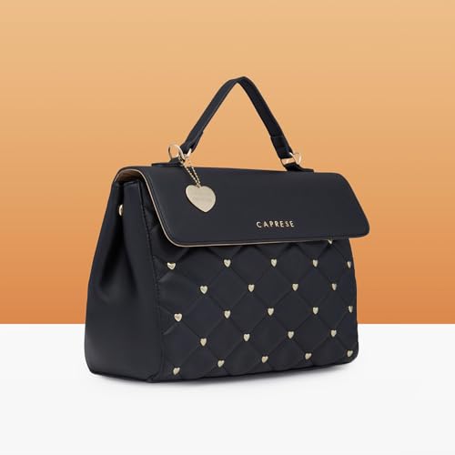 Caprese Cheryl Satchel Bag, Large | Stylish Quilted Handbag for Women with Multiple Compartments & Adjustable & Detachable Sling Strap, Secure Zip Closure| Perfect for Casual & Daily Essential (Black)