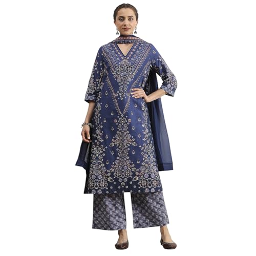 Biba Women's Cotton Kurta Set (SKDVINWIN30551AW25BLU_Blue