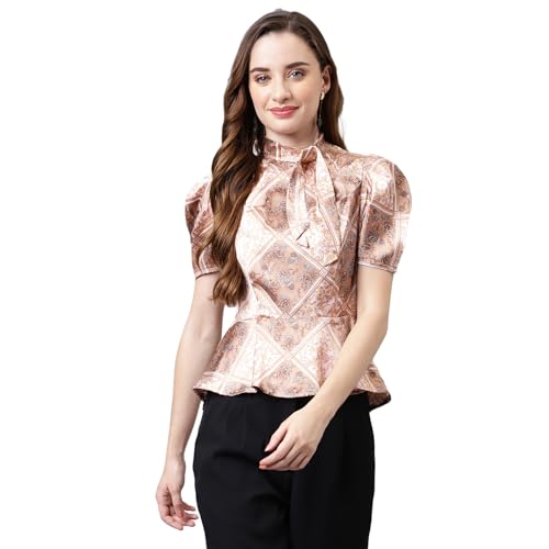 Latin Quarters Women's Brown Half Sleeve Printed Blouse/Top_XL