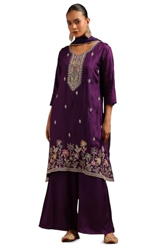 Soch Womens Purple Roman Silk Floral Salwar Suit With Cutdana