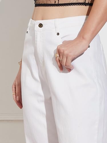 Miss Chase Women's Tapered Rise Clean Look Cropped Stretchable Denim Jeans (MCSS24DEN79-02-533-34, Linen White, 34)