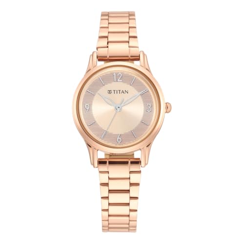 Titan Plain 3 Hands Karishma Rose Round Dial Rose Gold Plating Stainless Steel Strap Womens Watch - NU2660WM01