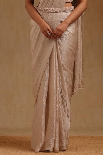 Soch Womens Light Grey Organza Solid Ready To Wear Saree