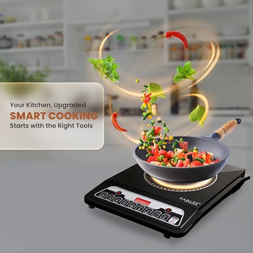 Cadlec CookMate 2000W Induction Cooktop with Crystal Glass | 7 Cooking Modes, Auto Shut-Off, Over-Heat Protection, LED Display, BIS Approved, 2-Year Warranty | Black
