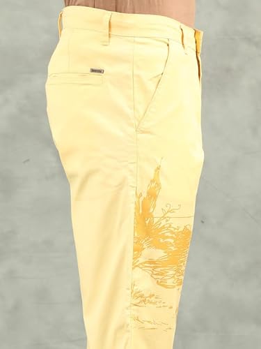 BEEVEE Men's Yellow Regular Fit Printed Shorts
