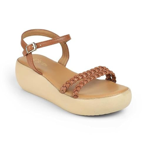 tresmode LEVE Tan Women's Dress Wedge Sandals in Size 5 UK / 38 EU