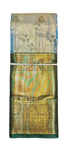VFCollections Women's Traditional Handloom Kanchipuram Silk Pure Pattu Sarees | Rich Zari Woven Design | Unstitched Blouse (VFC576-2)