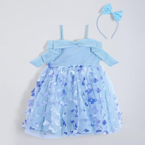 Hopscotch Girls Blue Sleeveless Butterfly Applique Dress for Age (4-5 Years)