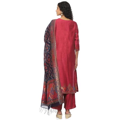 BIBA Women YARNDYED STRAIGHT SALWAR KURTA DUPATTA(SKDARTSY WE9103_PINK_42)