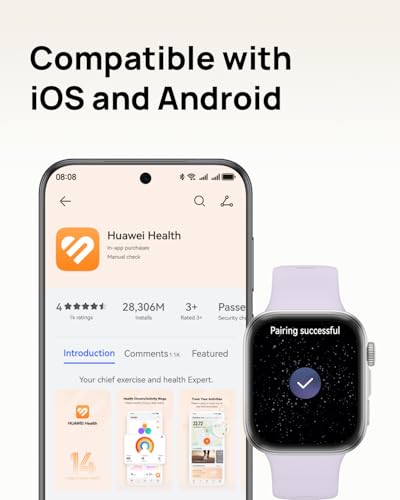 Huawei Watch FIT 4 smartwatch, 1.82" Large Display, Up to 10-Day Battery Life, Dual Band GPS, 100+ Sports Modes, Fitness Health Tracker, Emotional Assistant, Compatible with Android iOS, Purple