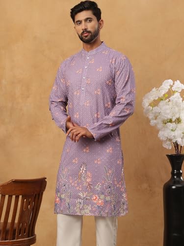 Jompers Festive Cotton Blend Printed Kurta (Purple, L)