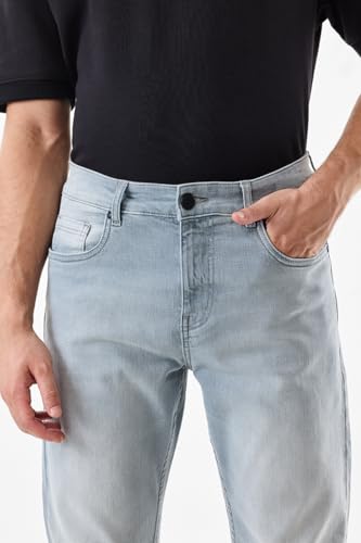 SNITCH Men Jeans Casual Wear Light Blue | Comfort Fit, Button & Zip Closure, Smooth Texture, Light Fading | Durable Cotton Blend, Medium Stretch, Full Length, 5 Pockets