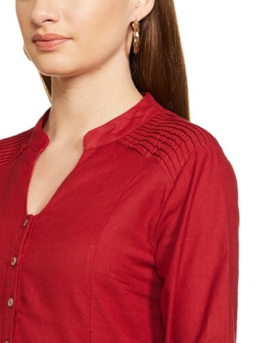 BIBA Women Cotton Solid Straight Kurta(DISTRIBU15381_Red_L)