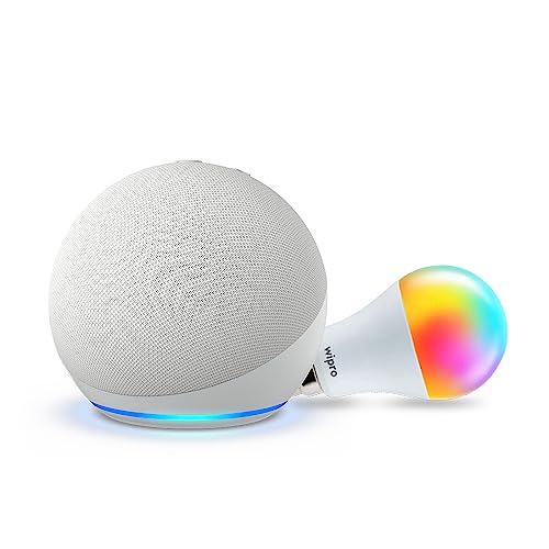 Amazon Echo Dot (5th Gen, White) Smart Home Combo with Wipro 12W LED Smart Color Bulb