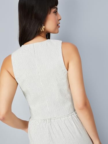 Max Women Striped Waistcoat Top(Beige_L)