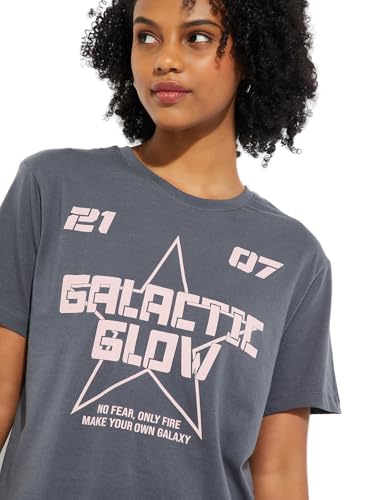 Max URB_N Women Printed Relaxed Fit T-Shirt (Grey_XL)
