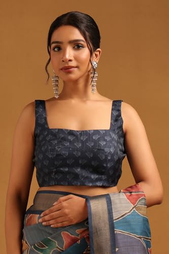 Soch Womens Blue Tussar Botanical Saree