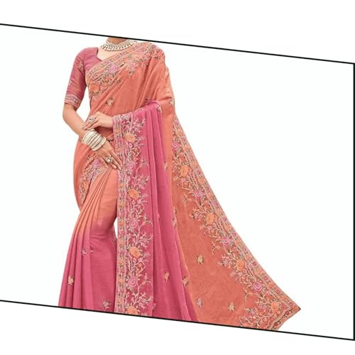 Laxmipati Sarees Women's Floral Embroidery Satin Saree in Multicolor Color with unstitched Blouse Material - Embrace Trendy Style And Timeless Elegance in this Exquisite Attire