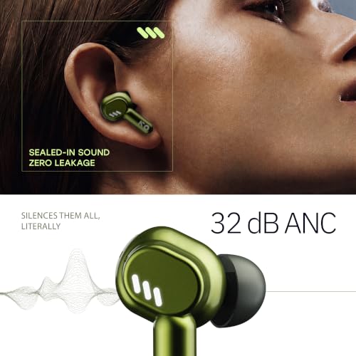 GOBOULT Newly Launched Tenet Pro with ANC TWS Earbuds, 75H Playtime, Amp App Support, 32dB ANC, Quad Mic ENC, Dual Device Pairing, 13mm Driver Ear Buds, Bluetooth 6.0 Wireless Earbuds (Olive Green)